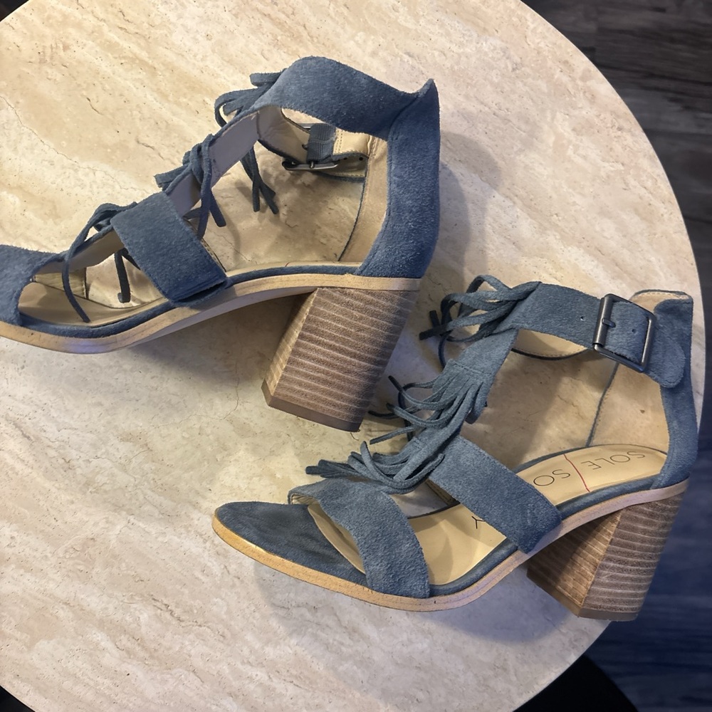 Sole Society  Women's Blue Suede Heeled Sandals